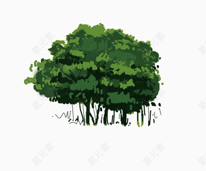 手绘绿色树林