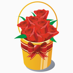 卡通爱情玫瑰花朵花篮