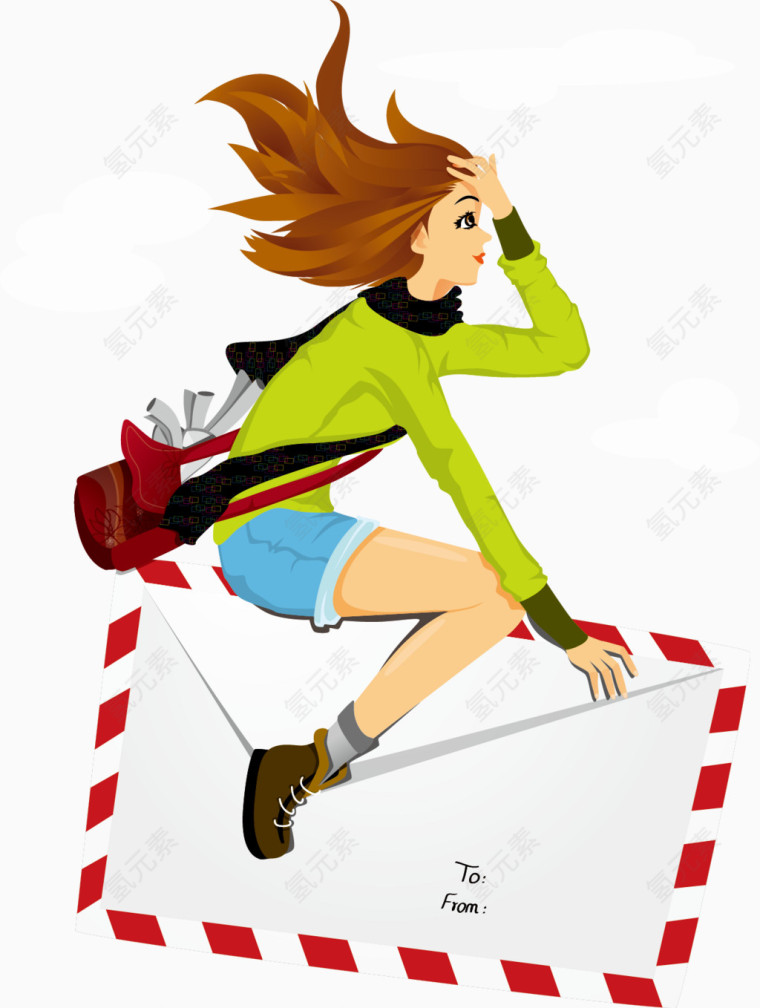 坐在信封上的女孩