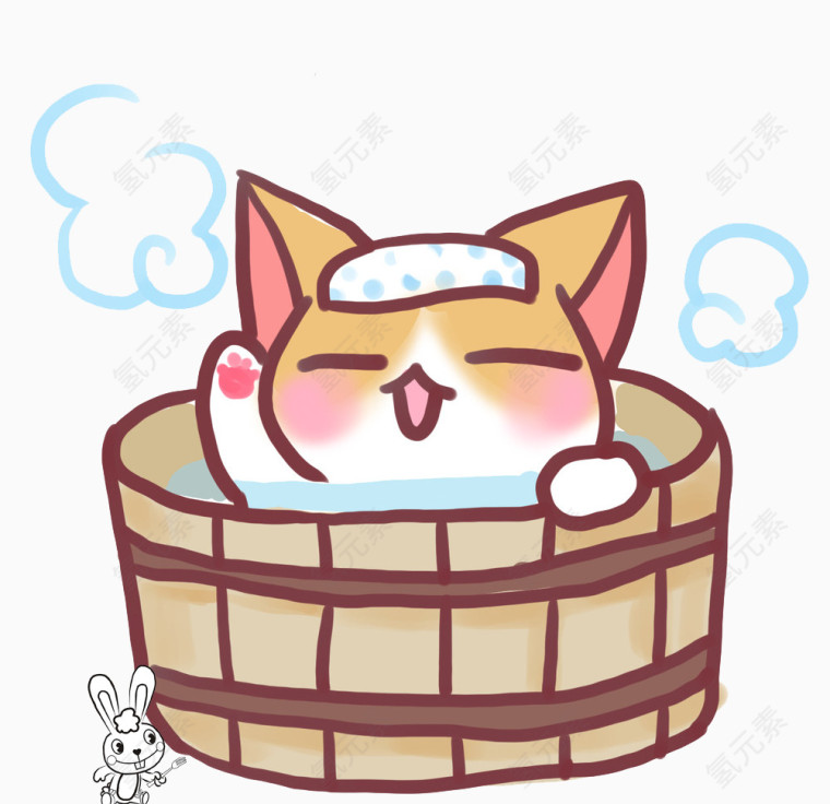 卡通猫咪兔宝宝泡澡免扣素材