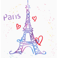矢量手绘水彩巴黎铁塔