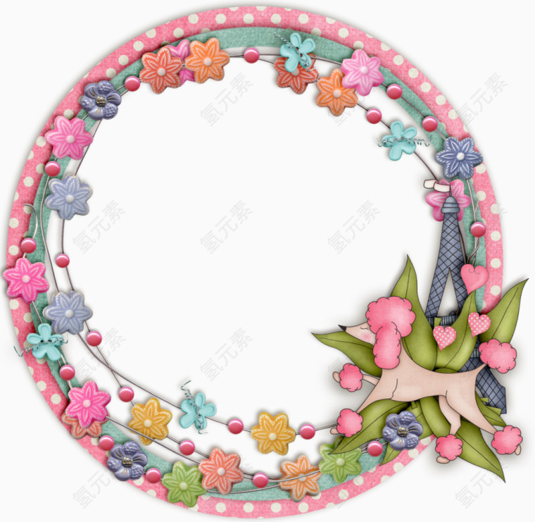高清水彩花卉圆形边框 