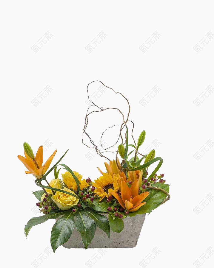黄色花卉组合盆栽摆件