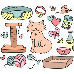 14款可爱猫咪与宠物用品矢量元素