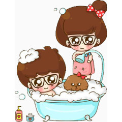 卡通洗澡人物