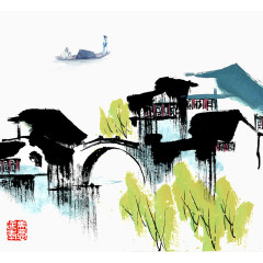 小桥流水水墨图