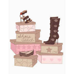 手绘鞋盒上的女士鞋子