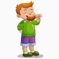 手绘卡通吃鸡腿男孩