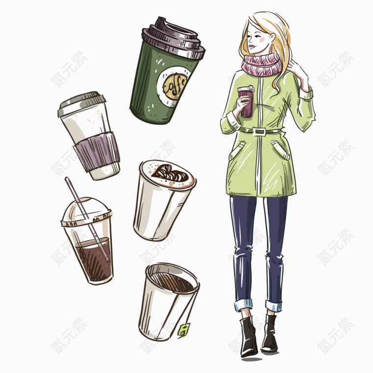 咖啡纸杯与时尚美女