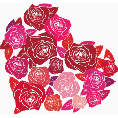 情人节玫瑰花拼接的心水彩插画装饰元素