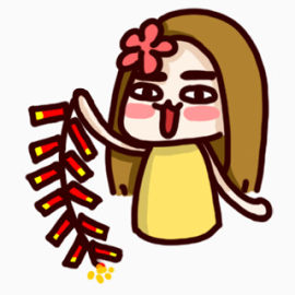 卡通人物女孩放鞭炮素材