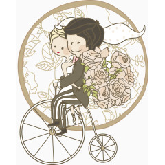 骑老式自行车的矢量夫妻