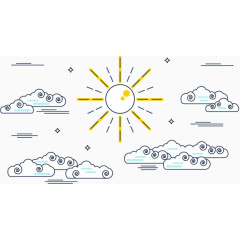 太阳白云简笔画矢量