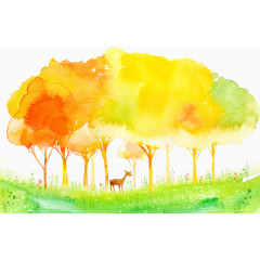 黄色水彩树木