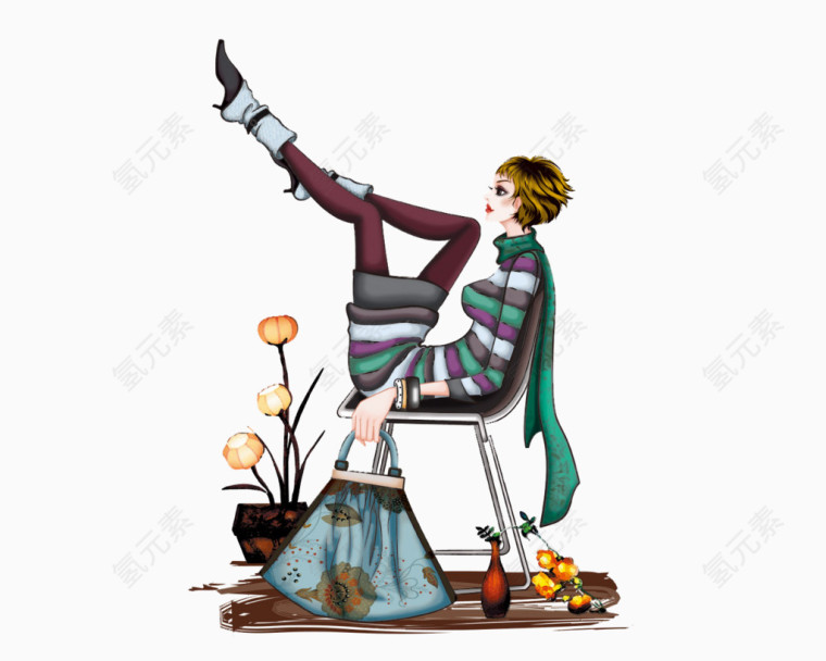 手绘美女卡通美女素材