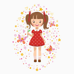 百花围绕的小女孩