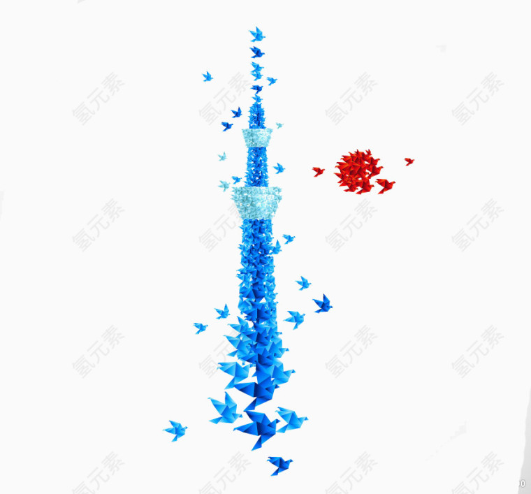 蓝色千纸鹤铁塔