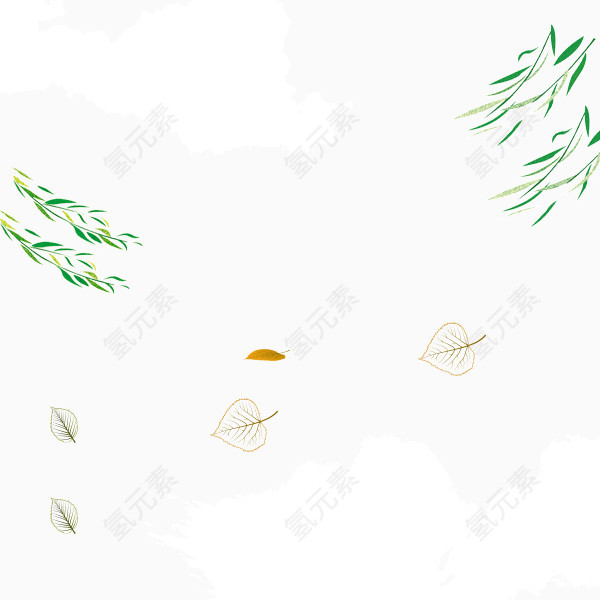 白云仙境柳叶飘落的树叶黄树叶云层中的柳叶