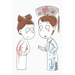 手绘古代娘娘与宫女插画