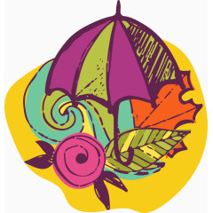 伞绿叶花卉图案