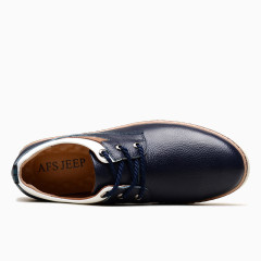 蓝色亮皮拼接休闲皮鞋顶视图