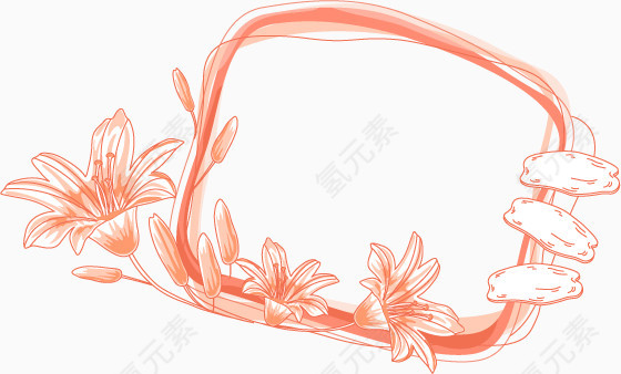 百合花边框红色装饰素材