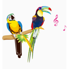 卡通手绘彩色唱歌戴眼镜鹦鹉