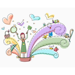 手绘打扫卫生的小女孩