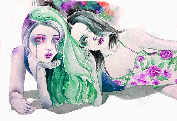 水彩美女插画