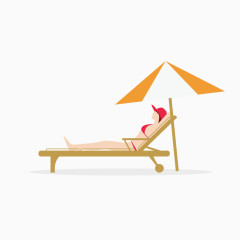 卡通手绘夏日休闲躺着的女孩