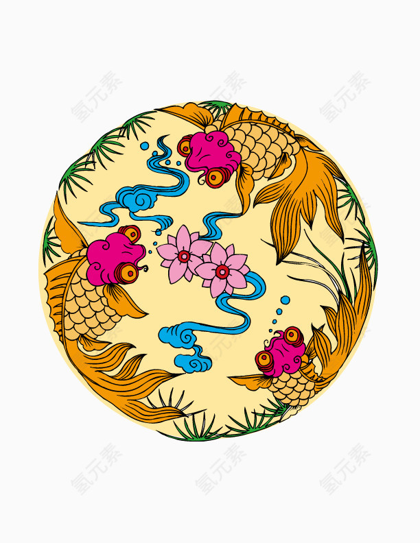 卡通中国吉祥刺青刺绣图案元素