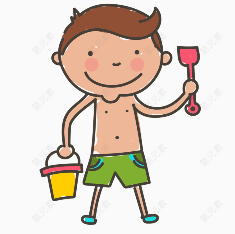 玩沙子的小男孩