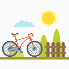 卡通汽车栅栏太阳