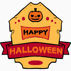 卡通手绘万圣节南瓜丝带标签 