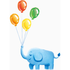 手绘卡通大象鼻子拿着气球