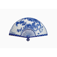蓝色折扇青花瓷特色装饰素材