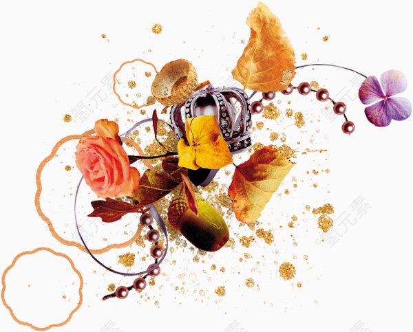 卡通红色花朵紫色花瓣相框装饰