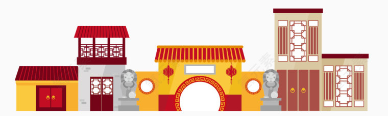 扁平化中式建筑街景