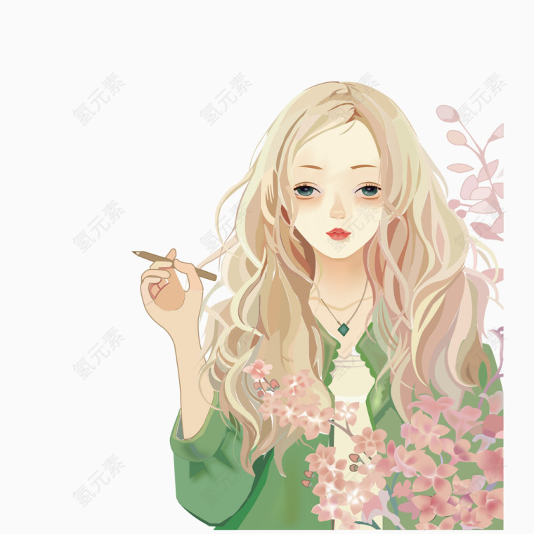 手绘矢量插画美女素材