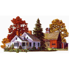 树木丛生的片片小屋