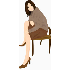 卡通坐在椅子上非常漂亮的女人