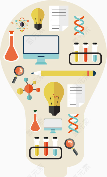 科学元素图标灯泡背景矢量元素