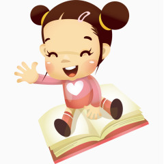 卡通坐在书上面的女孩