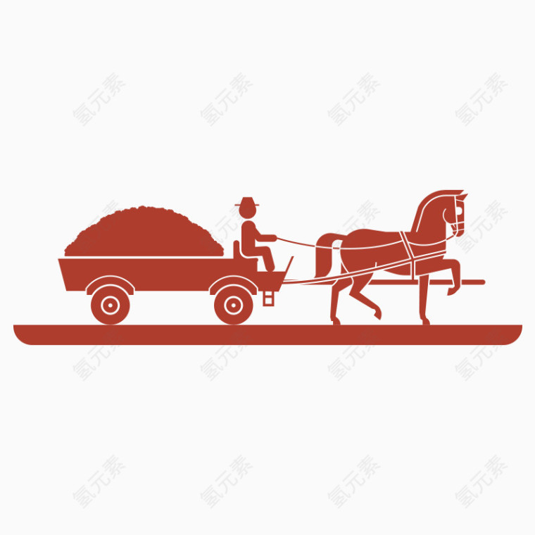 手绘马车人物剪影