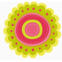 绿色花朵粉色点缀的卡通花朵