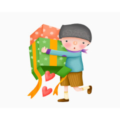 抱着礼物的小男孩