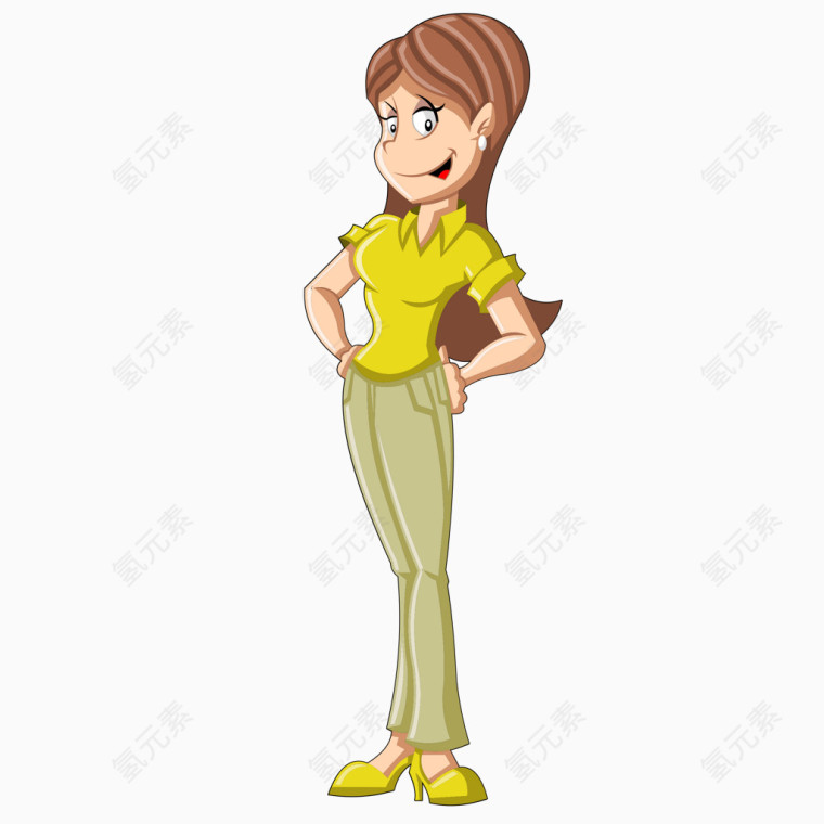 卡通手绘手叉腰女士素材