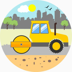 卡通交通工具彩色图标压路车