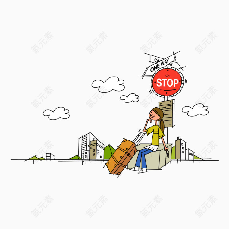 旅游季元素女孩