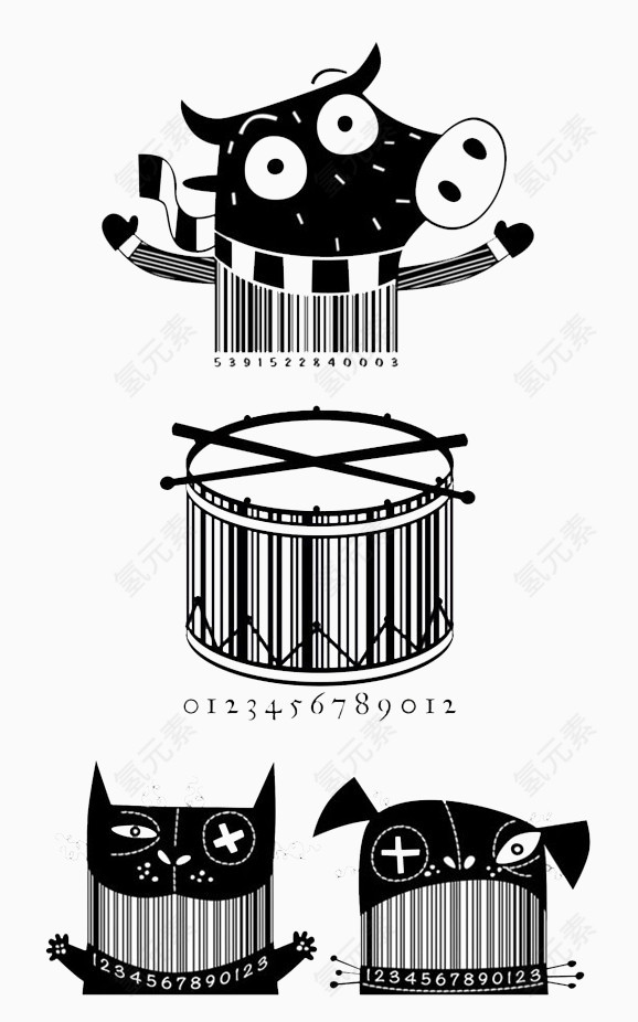 创意猪头击鼓条形码